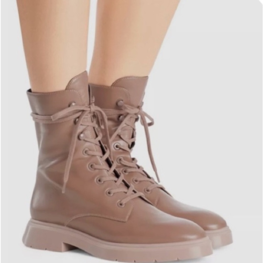 Stuart Weitzman McKenzee Combat Boots in Taupe/Mauve